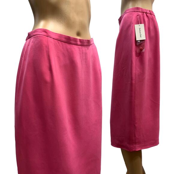 Vintage 90s Y2K NWT Bloomingdale's Pink Silk Pencil Skirt | 10 W 28 - 31" - Picture 9 of 10